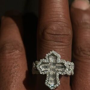 Silver Cross Halo Ring with Clear Stones - Women Jewelry